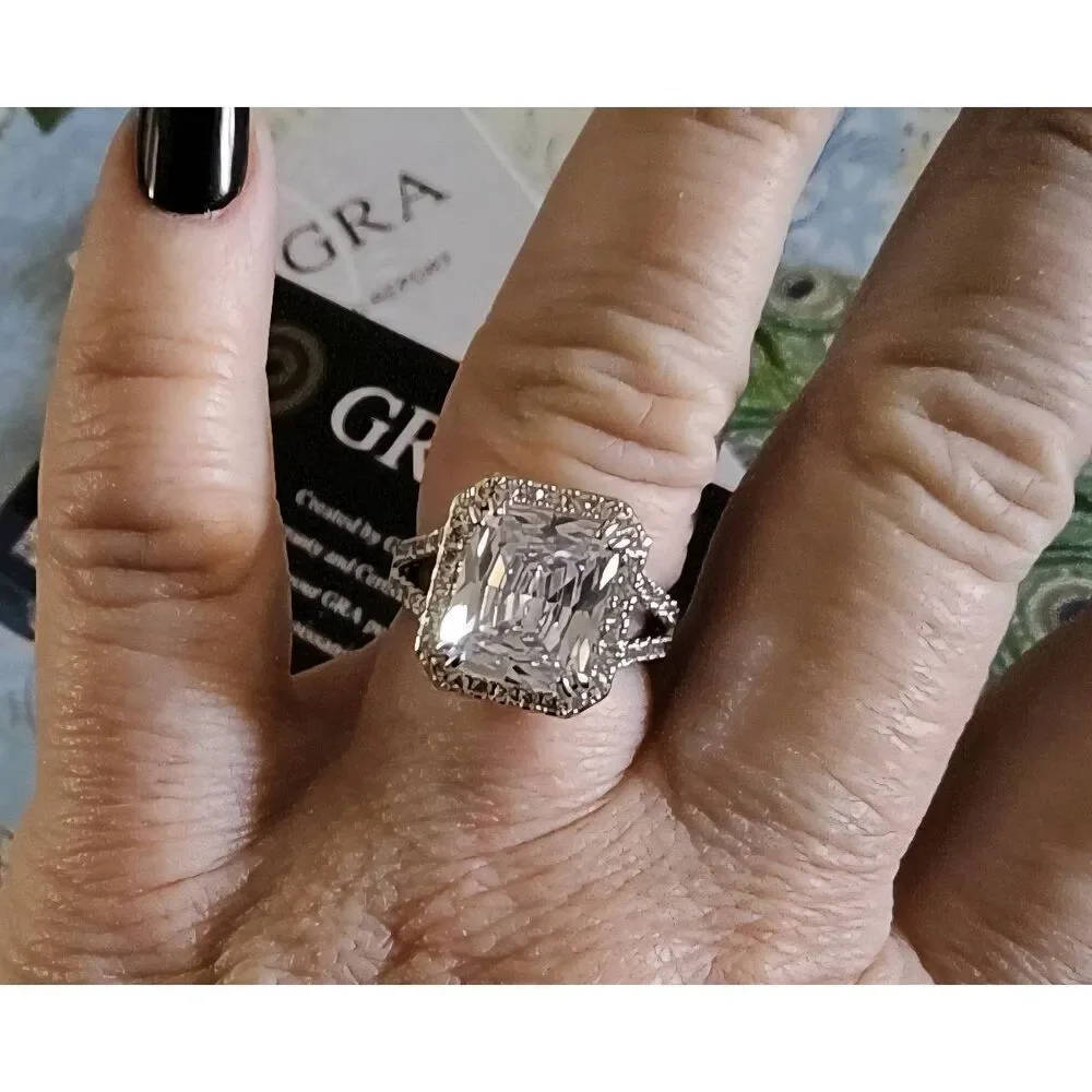 CERTIFIED 5Ct. GENUINE MOISSANITE Radiant & Pave Split Shank Engagement Ring #8